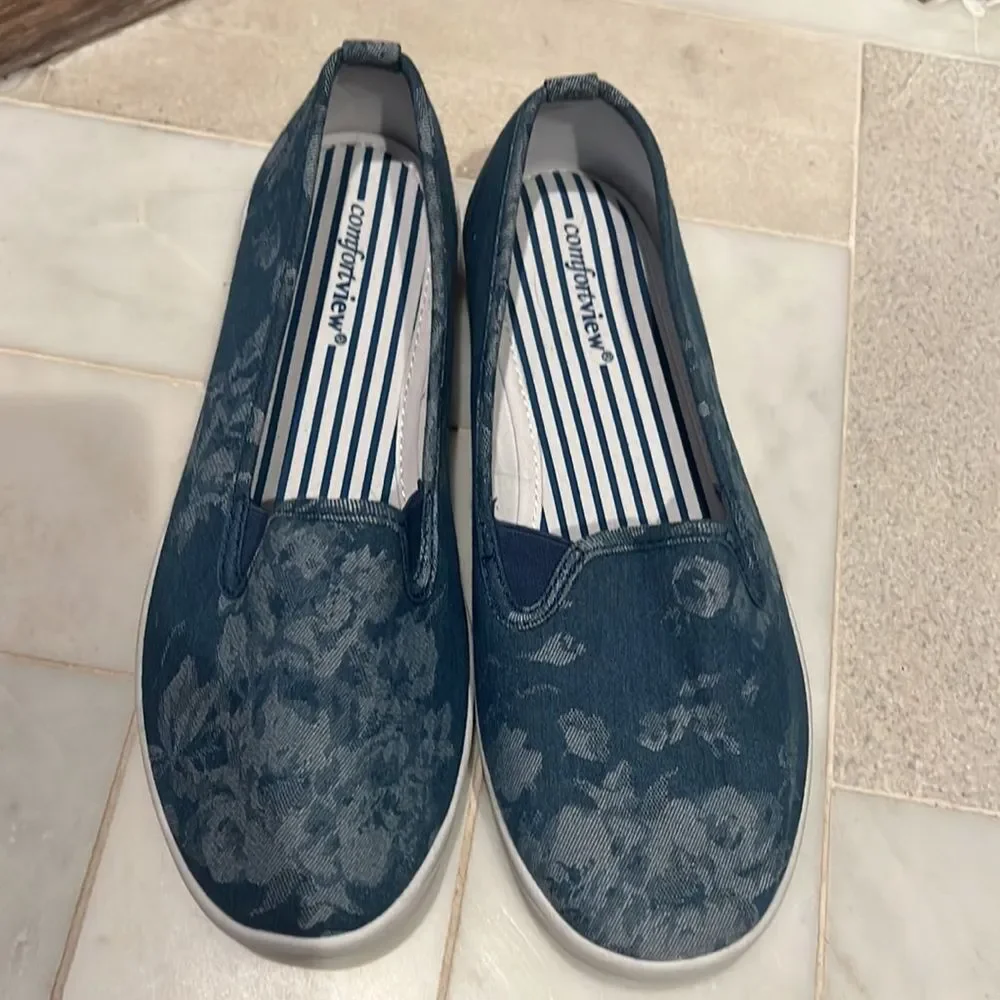 Comfortview Sz 9W  Denim Loafer Sneakers EUC
